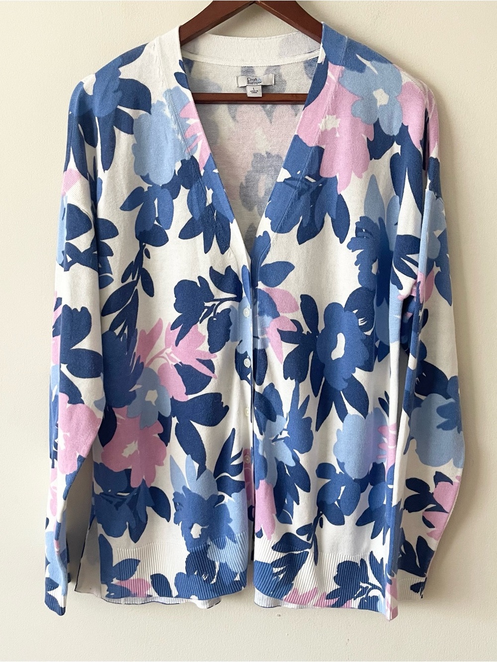 Croft & Barrow Floral V-neck Cardigan in Blue, Light Blue & Pink Women’s size L